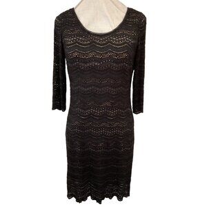 Black Crocheted Knit Open Back Dress W/ Ribbon Tie  Ralph Lauren Denim &Supply